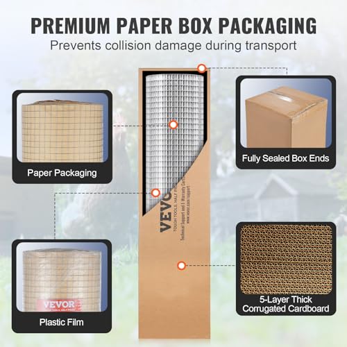 VEVOR Hardware Cloth, 1/2 inch 24in x 25 ft 19 Gauge, Hot Dipped Galvanized Wire Mesh Roll, Chicken Wire Fencing, Wire Mesh for Rabbit Cages, Garden, Small Rodents - size: 24'' x 25'