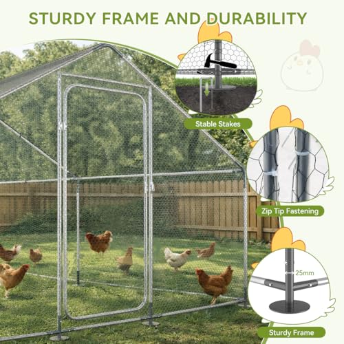 COMHOMA 19.7x10x6.6FT Large Metal Chicken Coop Walk-in Poultry Run | Galvanized Steel Outdoor Cage with Waterproof Roof & Lockable Soor. Ideal for Hens, Ducks, and Rabbits - size: 236.3"L x 120.0"W x 78.8"H