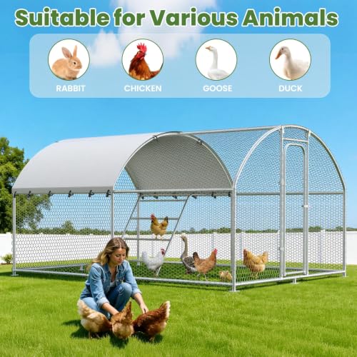 Large Chicken Run 13.2 x 10 x 6.4 FT Chicken Coop with Cover | Reinforced frame, Walk-in Chicken Coop, Roosting Perch, Waterproof Cover, Side Hardware Cloth, Backyard & Farm Use - size: 119.9"L x 156.1"W x 76.4"H