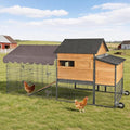 Mobile Chicken Coop with Wheels for 6–8 Chickens, Large Outdoor Chicken Coop with Run, Weatherproof Asphalt Roof, Dividable Nesting Boxes and Pull Out Trays，85.6" L x 40.6" W x48.2 H