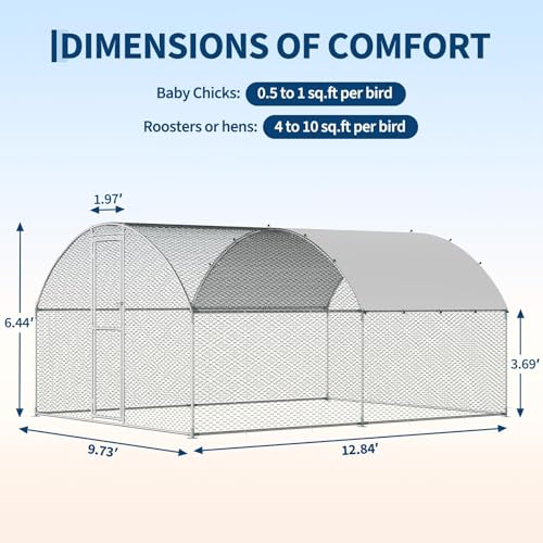 Garvee Large Metal Chicken Coop, Chicken Run for 10/20 Chickens, Outdoor Walk in Poultry Cage with Anti-UV Cover and Waterproof, 13.12 x 9.84 x 6.56 ft