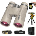 8x42 Binoculars for Adults High Powered with Phone Adapter & Tripod | Super Bright BAK4 Prism, Waterproof, for Bird Watching Cruise Travel Safari Hunting Hiking Sports - color: Khaki
