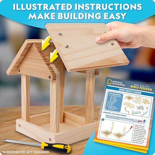 National Geographic Build Your Own Bird Feeder Craft Kit for Kids | DIY Wooden Bird Feeder, Paints and Brush, Bird-Watching Journal, Educational Poster, Outdoor Nature Craft, Birthday Gift - style: DIY Bird Feeder
