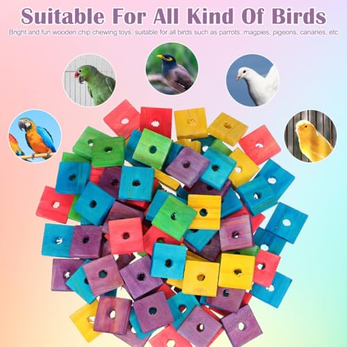 GANAZONO 100Pcs Parrot Wood Blocks Toys Wooden Blocks Bird Chewing Toy Bird Bite Toys Mini Wood Chips DIY Craft for Parrot Playing Chewing | 100Pcs Safe Bite Toy for Small Birds Teething Grinding Fun Mixed Colors for Cockatiels Parakeets and Conures