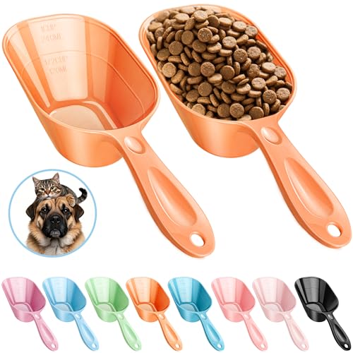 Dog Food Scoop 2 Pack, Pet Cup Capacity Cat Food Scooper With Measuring Lines For Dog, Puppy and Cat Coffee Bean, Flour Scoop Orange - color: Orange