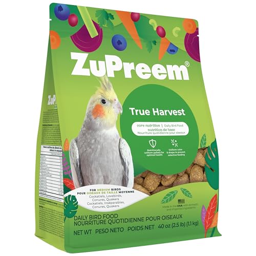 ZuPreem True Harvest Cockatiel & Conure Food, Uniform Bird Food, M, 2.5 lb | Bird Pellets, ZuPreem Natural Pellets, Cockatiel Food, Conures, Lovebirds, Love Bird Pellets, Quakers, Parrot, Large Birds - size: 2.5 Pound (Pack of 1)
