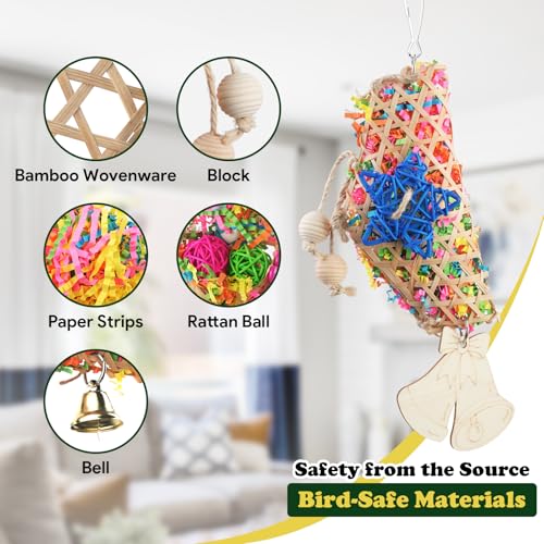 Bird Toys, Parakeet Foraging Toy, Hanging Chewing Toy, Bird Cage Accessories – Suitable for Cockatiels, Budgies, Lovebirds, Conures and Other Small Parrots - color: 3 pieces bamboo