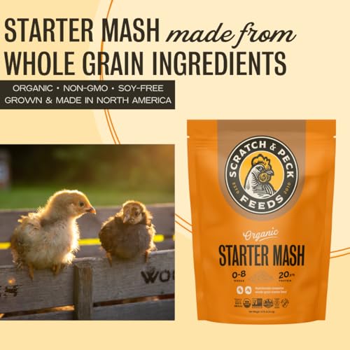 Scratch and Peck Feeds | Starter Mash for Chickens & Ducks | 10 lb Pouch | 20.5% Protein, Corn & Soy Free, Fermentable Grains, Certified Organic & Non-GMO Project Verified, Complete Nutrition - size: 10 Pound (Pack of 1), style: Starter Feed