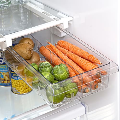 BINO | Pull-out Fridge Organizer | THE HANGER COLLECTION | Fridge Drawer Organizer with 2 Dividers | Clear Pantry Drawer Organizers | Shelf Holder Storage Drawers for Fruits, Veggies & Drinks