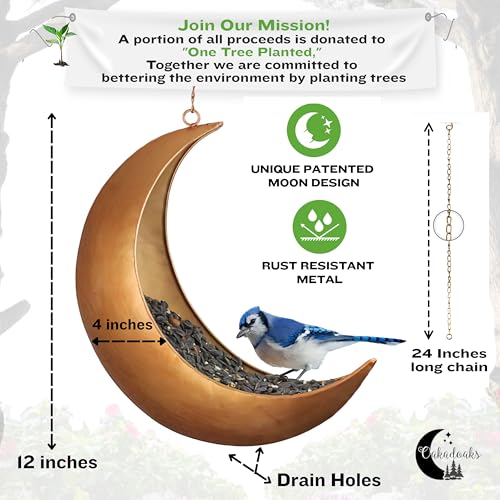 Hanging Moon Bird Feeder – Unique Metal Bird Feeders for Outdoors, Antique Gold, Rust-Resistant, – Wild Bird Feeder for Bluebirds, Cardinals, Finches, and Backyard Birdwatching - color: Antique Gold