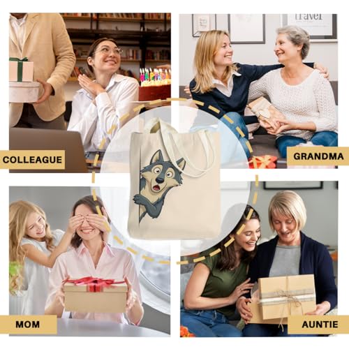Cartoon Canvas Tote Bag, Gifts for Women Men Birthday Christmas Reusable Tote Shoulder Bag for Grocery Shopping 01 - color: Wolf 468