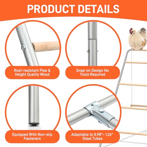 Chicken Roosting Bars with Swing for Coop, Large 4-Tier Wood Chicken Perch for Backyard Poultry, Non-Slip Design, Durable Galvanized Metal Frame, Essential Chicken Coop Accessories (55" L x 40" W) - size: 74" L x 40" W