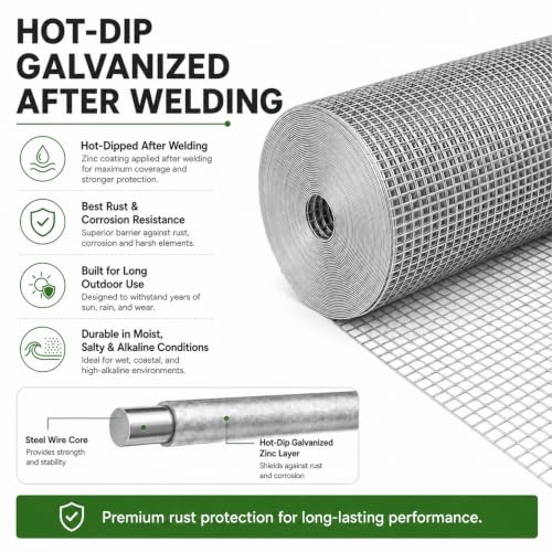 GoldPeak Hardware Cloth 1/4 inch Wire Mesh 48'' x 50' 23 Gauge | Hot-dip Galvanized After Welding, Chicken Wire Fencing Wire Fence Roll Welded Wire Fencing Wire Cloth Snake Fence - size: 1/4 inch 48'' x 50'