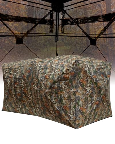 Hunting Blind 270 Degree See Through Ground Blind for Turkey Deer Hunting, Camouflage Pop Up Hunting Blinds Ground Waterproof Portable Concealed Shelter with Silent Door and Carrying Bag - size: 4-6 Person