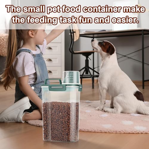 TBMax Small Dog Food Storage Container 3 Qt with Cat Food Can Cover and Mixing Spoon, Portable Travel Pet Food Dispenser with Large Spout and Cup -Bottle Green - color: Dark Green 3Qt