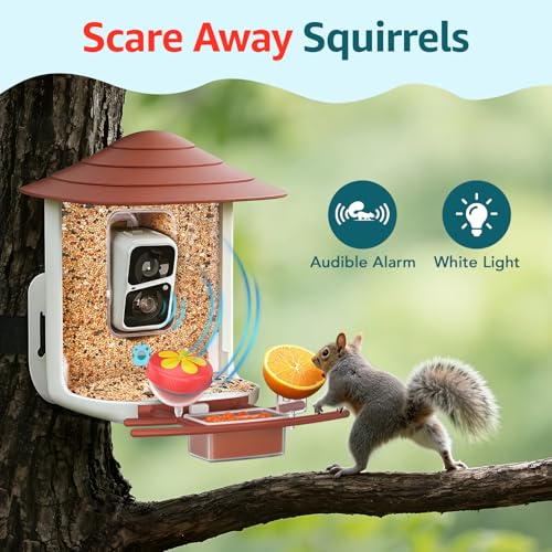 birdsnap® TUC Bird Feeder with Camera Solar Powered 2K Video with 32GB Card | AI Bird Species Identification, Squirrel-Proof, IP65 Waterproof, Outdoor Wireless, 2.4G WiFi, Gift for Mom Dad Bird Lovers - color: Red