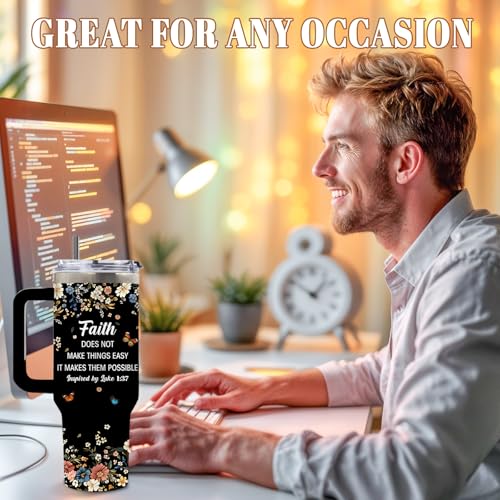 DUUV Faith Tumbler 40oz, Insulated Christian Gift for Women | Inspirational Floral Tumbler Leakproof, Religious Gifts for Women, Spiritual Bible Verse Mug, Mothers Day Ideal Gift, 1 Pack - color: Faith Black