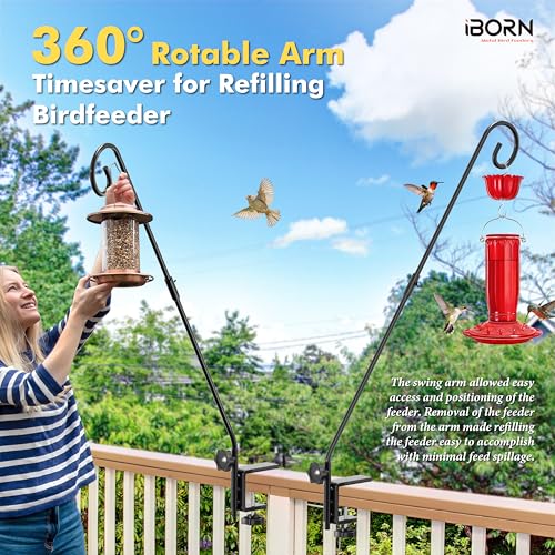 iBorn Deck Hook for Bird Feeder, Hummingbird Feeder Hanger for Deck Railing, Heavy Duty Deck Hanger for Outdoors Hanging, 360° Rotatable Arm, Solid Wire, 28 Inch, Pack of 1 - style: 28" C Clamp for Deck,1 Pack