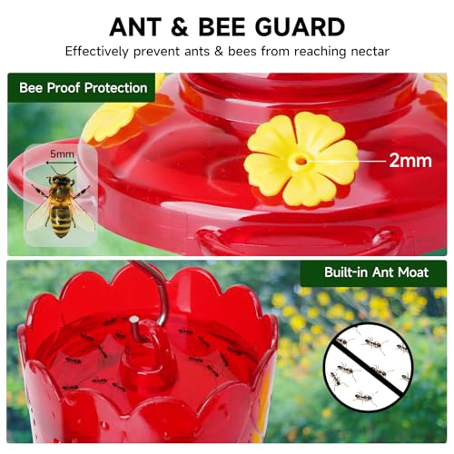 Glass Hummingbird Feeder 13 Ounces Diamond-Textured Nectar Feeders | Clear Hummingbird Feeders for Outdoors with Ant Moats & Bee Guards, Wide Mouth, Leak-proof Base, Garden Backyard Décor Gifts - color: Clear, size: 1 Pack