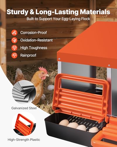 VEVOR Chicken Nesting Boxes, 2 Compartments, Easy Egg Collection, Wall Mount, Easy to Assemble, Galvanized Steel and High-Strength Plastic, Roll Away Nesting Boxes for Chickens Laying Eggs, Orange - size: 21.1"L x 20.7"W x 18.7"H