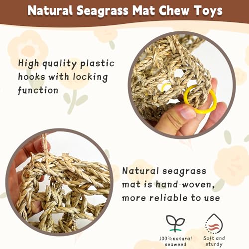 kathson 2 Pcs 29.5 x 7 Inches Large Bird Seagrass Mat, Bird Hammock for cage，Bird Seagrass Woven net，Climbing Rope Ladder with Hooks, Chew Toys for Pigeon Cockatiel Conure Budgie Cockatoo Rat Hamster