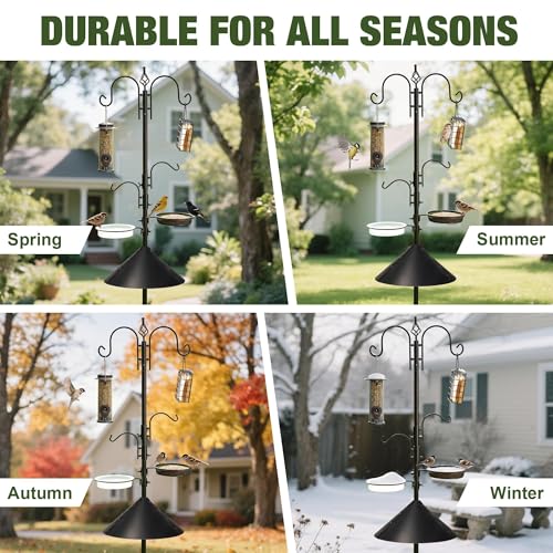 ERYTLLY Bird Feeders Bird Feeding Station Kit Bird Feeding Pole Wild Bird Feeder Hanging Kit with Squirrel Guard Baffle Suet Cage Tube Bird Feeder Planter Hanger Multi Feeder for Attracting Wild Birds - size: 91 Inch with squirrel baffle