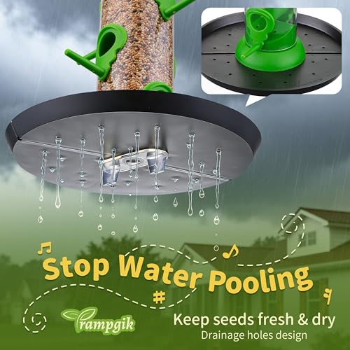 Tube Bird Feeders for Outdoors, 13" 6-Port Seed Catcher, Lawn Green, 2 PK | Spill-Proof, Removable Tray, Drainage Holes, Easy to Clean, Weather-Resistant, Durable for Outdoor - color: Lawn Green, 13 inch with tray, Pack of 2