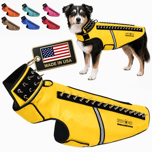 CoyoteVest SpikeVest Dog Harness, Made in the USA, L-Yellow | Stab-Resistant Protective Vest | Coyote Vest for Dogs | Defends Against Coyotes, Dogs, Birds of Prey | Reflective Safety - color: Yellow, size: Large