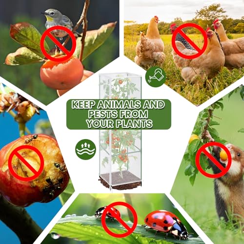 3 Pcs Garden Bird Net Cover for Square Tomato Cage, 59"x17.7" Insect Bird Barrier Tomato Cage Net with Zipper & Drawstring, Tomato Netting Protection Cover for Protecting,Cucumber from Birds, Insects