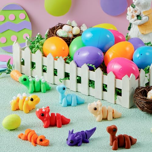 JOYIN 8 Pcs Prefilled Easter Eggs with 3D Printed Toys Mini Dinosaur, Articulated Toys, Basket Stuffers Fillers for Kids Party Favors, Stuffed Easter Egg, Classroom Prize Supplies(Age 8+)