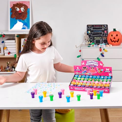JOYIN 50 Pcs FairyTale's Themed Stamps for Kids - Self-Ink Stamps with 50 Designs for Birthday Party Favor, Carnival Prizes, Goodie Bag, School Treasure Box Toys (Mermaid, Princess, Unicorn Stampers) - style: FairyTale