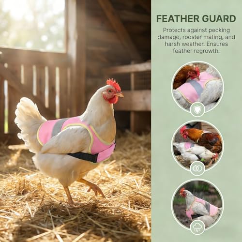 3 Pack Chicken Saddle for Hens Reflective Vest Adjustable Back Protector | Soft Fabric Body, High Visibility Strip, Buckle Chest Strap, Open Wing Cutout, Reusable Coop Yard Wear for Backyard Hen Care - color: Green,Pink,Black
