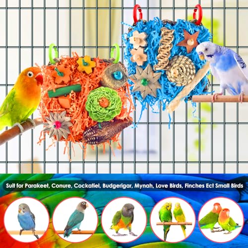 KATUMO Bird Toys, 2 Pack Bird Grass Mat Foraging Wall Toys Parrot Shredder Toys for Parakeet, Cockatiel, Conure, Lovebird, Budgie, Small to Medium Birds - color: Blue+Orange