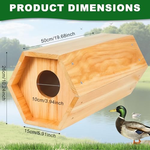 Mallard Nesting Box, Wood Duck House for Outdoor Hexagonal Large Duck House with Dual Entrances for Ponds, Wetlands, Backyards 19.7 X 10.2 X 10.2 Inches - color: Hexagonal Duck House, size: 19.7"H X 10.2"W X 10.2"D