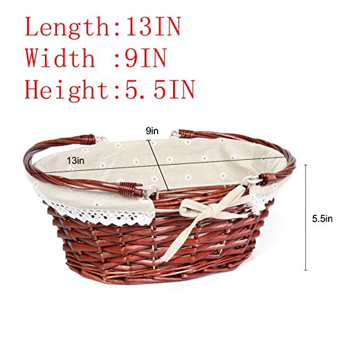 MEIEM Wicker Gift Baskets Empty Oval Willow Woven Picnic Cheap Easter Candy Storage Wine Basket with Handle Egg Gathering Wedding Basket (Brown) - color: Brown, size: Small