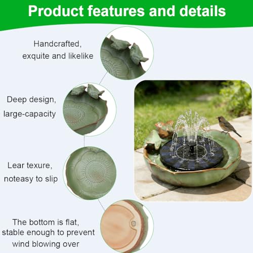 Solar Hummingbird Fountain,Ceramic Birdbath Bowl Water for Outdoor, Solar Powered Ground Bird Feeders and birdbath for Outdoors, Tabletop, Deck, Balcony Patio, Lawn,Yard Garden Decor - style: birdbathwithfundation