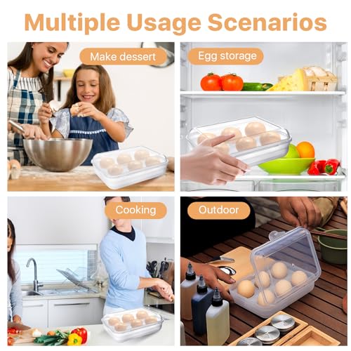 6 Grid Egg Container, Plastic Egg Carrier for Camping Picnic Travel-2Pcs | Shockproof & Portable Egg Tray Storage Box, Kitchen Crisper Egg Holder for Outdoor, Clear White