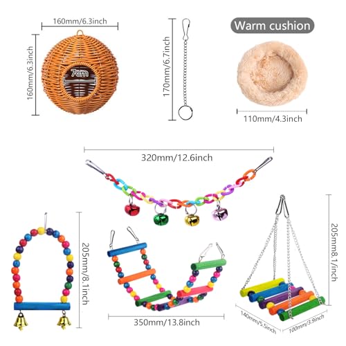 Chewproof Steel Frame Bird Nest for Cage, With 4 Swing Hanging Standing Chewing Toy Hammock Climbing Ladder,Washable Small Bird Bed Parakeet Nest Sleep for Parakeet Lovebird, Canary, Budgie, Finch