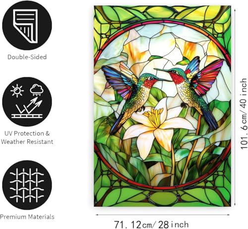 Stained Glass Hummingbird House Flag 28x40 Double Sided Large Decorative Flags For Outside Spring Floral Garden Flag Summer Flower Yard Flags for Lawn Porch Patio Decor - color: floralhummingbird