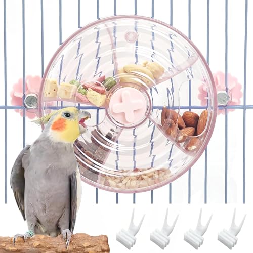 BNOSDM Bird Foraging Toy Creative Feeder Systems with Seed Food Rotating Wheel for Enrichment & Training Parrot Puzzle Toys Ideal for Small and Medium Cockatiel Parakeet Conure(Pink) - color: Pink