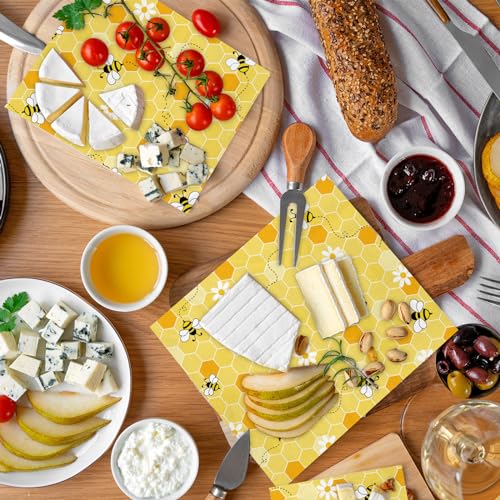 JarThenaAMCS 150 Pcs Summer Bee Wax Paper Yellow Honeycomb Deli Paper Cute Daisy Food Sandwich Wrap Waterproof Oil-Proof Picnic Basket Liners for Party Kitchen Supplies - color: Bee