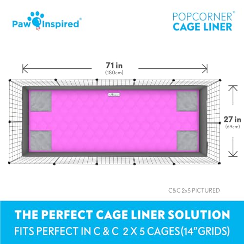Paw Inspired PopCorner Washable Fleece Cage Liners, C&C 2x5, Pink | Reinforced Corners, Super Absorbent Mat, Bedding, Waterproof Bottom, Guinea Pigs, Ferrets, Rabbits, Hamsters, Small Animals - color: Pink, size: C&C 2X5