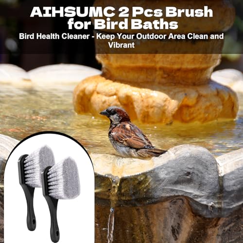 2 Pcs Brush for Bird Baths, Hard Bristle Brush Gray Stiff Bristle Cleaning Brush Bird Bath Cleaner with Hook Plastic Handle for Bird Feeder Bath Feeders