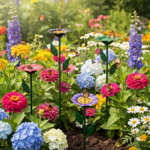 dreamysoul 4 Pack Bee Watering Station, Bee Waterer for Honey Bee & Butterfly, Metal Bee Bath with Flower Design for Garden Yard - color: Colorful-e