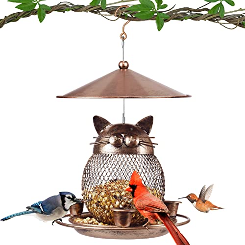 LBTING Bird Feeder, Wild Bird Feeder for Outdoor, Cute Cat-Shaped Style | Squirrel Proof, Metal, Decoration, Hanging Outside Garden Yard - style: Cat-Shaped