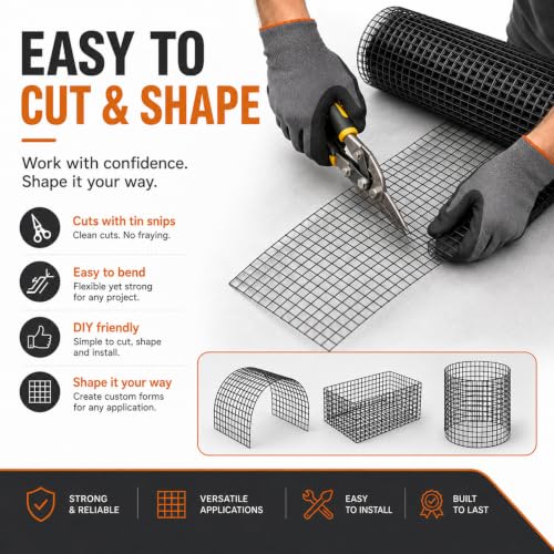 HORCH Black Hardware Cloth 1/2 inch 48 x 50 ft 19 Gauge | Wire Mesh Roll, Chicken Wire Fencing, Garden Fencing, Welded Wire Fence Roll, Chicken Coop/Run Wire, Rat Wire - size: 1/2'' x 48'' x 50'