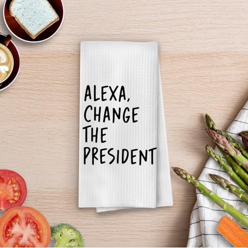 Funny Political Kitchen Towels - Change The President Waffle Weave Dish Towels, Funny Kitchen Bathroom Decor, House Warming Gifts, Changing Towel, 16×24 Inches - color: Presodent- 01