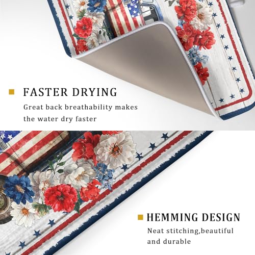 Patriotic Truck Dish Drying Pad 4th of July Drying Mat for Kitchen Counter Coffee Bar Sinks 18 X 24 Inch - color: Patriotic Truck Blue, size: 24" x 18"