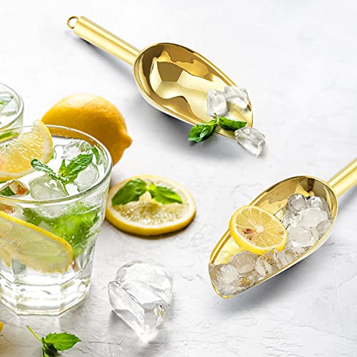 E-far Mini Ice Scoop Set of 2, 3 Ounce Gold Stainless Steel Food Scoops | Small Metal Scoop for Candy/Flour/Sugar, Ideal for Freezer/Party/Canister/Kitchen Bar/Ice Maker, Rust Proof & Easy Clean - color: Gold