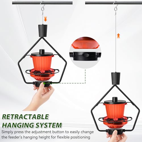 Retractable Hummingbird Feeder – 6 Feeding Ports, Leak-Proof, Ant & Bee Proof, Easy Top-Fill & Easy to Clean, Durable ASA Plastic, 18.5 oz Capacity, Adjustable Hanging System with 44" Extension(Black) - color: Black,1 Pack